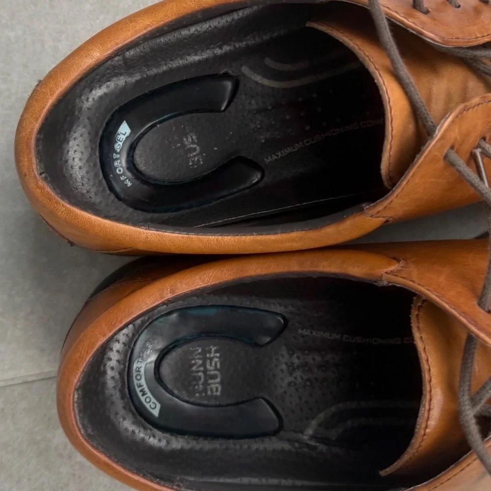 Vintage Nunn Bush Men 10W Tan Brown Leather Bicycle Toe Comfort Gel Oxford Shoes